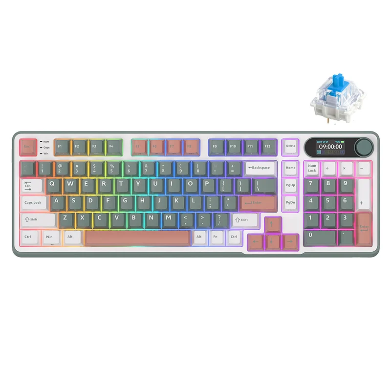 Royal Kludge RK-S98 Tri-Mode RGB 98 Keys Hot Swappable Mechanical Keyboard Camping (Blue Switch, Brown Switch, Chartreuse Switch, Beige Switch)