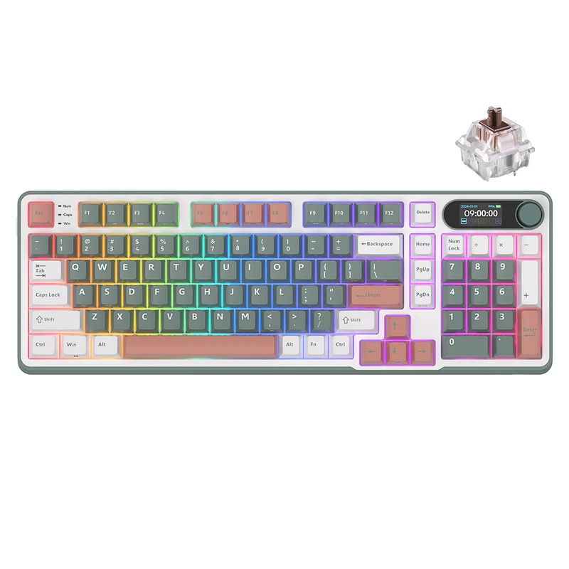 Royal Kludge RK-S98 Tri-Mode RGB 98 Keys Hot Swappable Mechanical Keyboard Camping (Blue Switch, Brown Switch, Chartreuse Switch, Beige Switch)