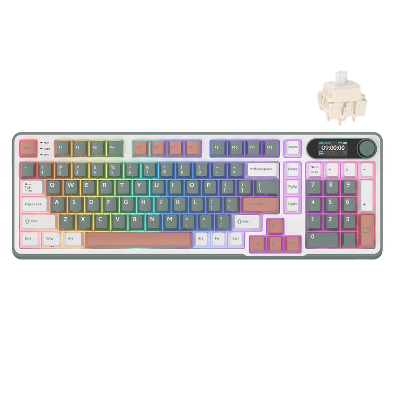 Royal Kludge RK-S98 Tri-Mode RGB 98 Keys Hot Swappable Mechanical Keyboard Camping (Blue Switch, Brown Switch, Chartreuse Switch, Beige Switch)
