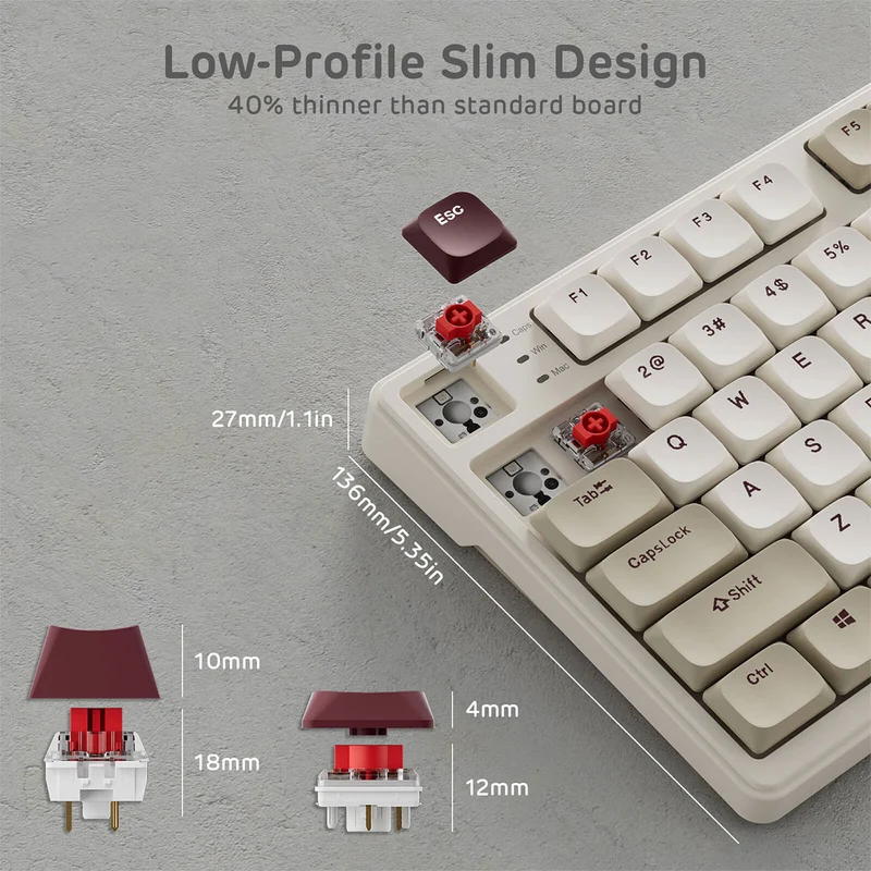 Royal Kludge RK N80 Tri-Mode RGB 80 Keys Hot Swappable Mechanical Keyboard Pearly Dawn (Red Switch, Brown Switch)
