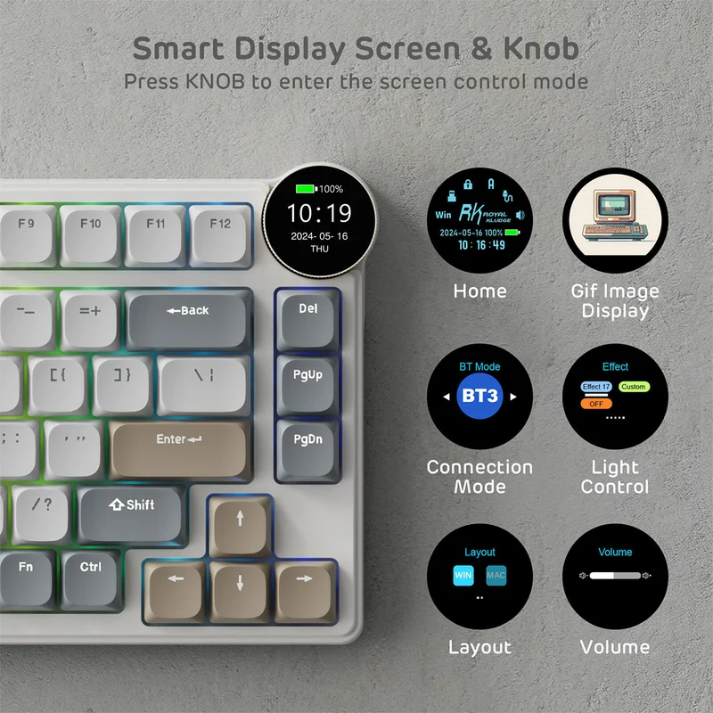 Royal Kludge RK N80 Tri-Mode RGB 80 Keys Hot Swappable Mechanical Keyboard Pearly Dawn (Red Switch, Brown Switch)