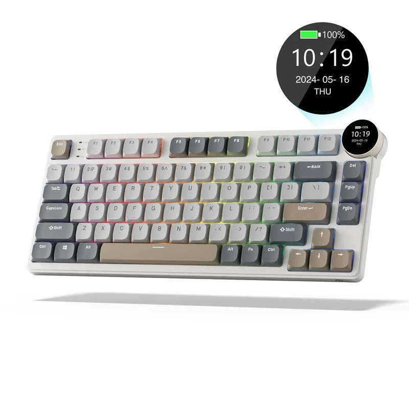 Royal Kludge RK N80 Tri-Mode RGB 80 Keys Hot Swappable Mechanical Keyboard Pearly Dawn (Red Switch, Brown Switch)