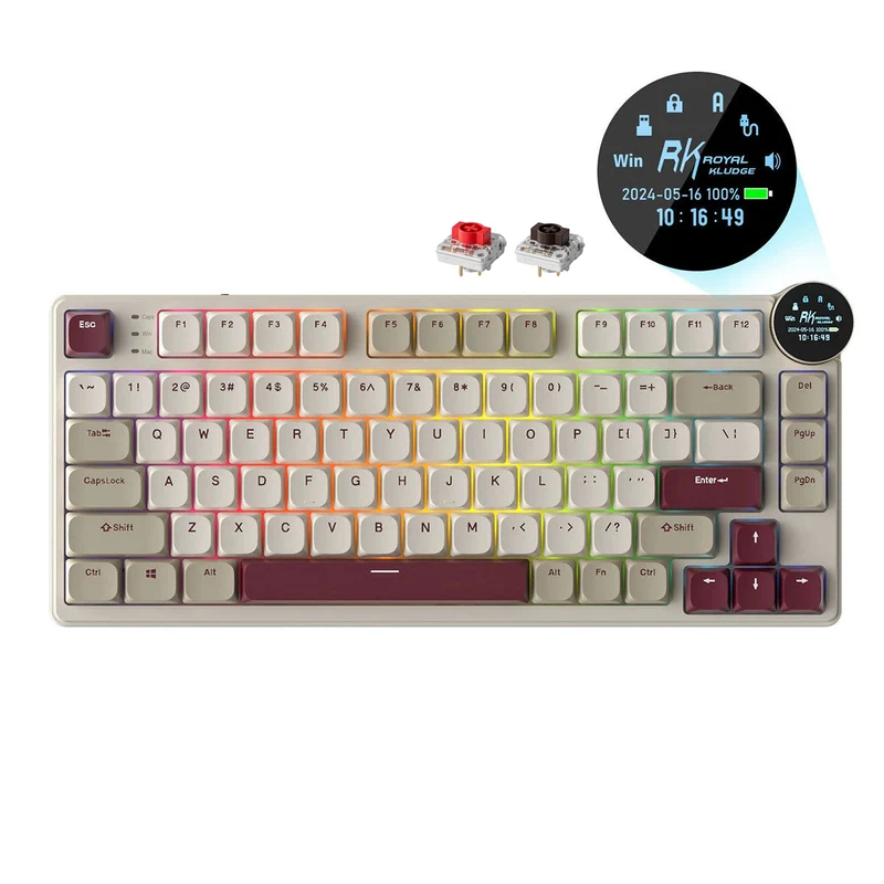 Royal Kludge RK N80 Tri-Mode RGB 80 Keys Hot Swappable Mechanical Keyboard Rosy Clouds (Red Switch, Brown Switch)