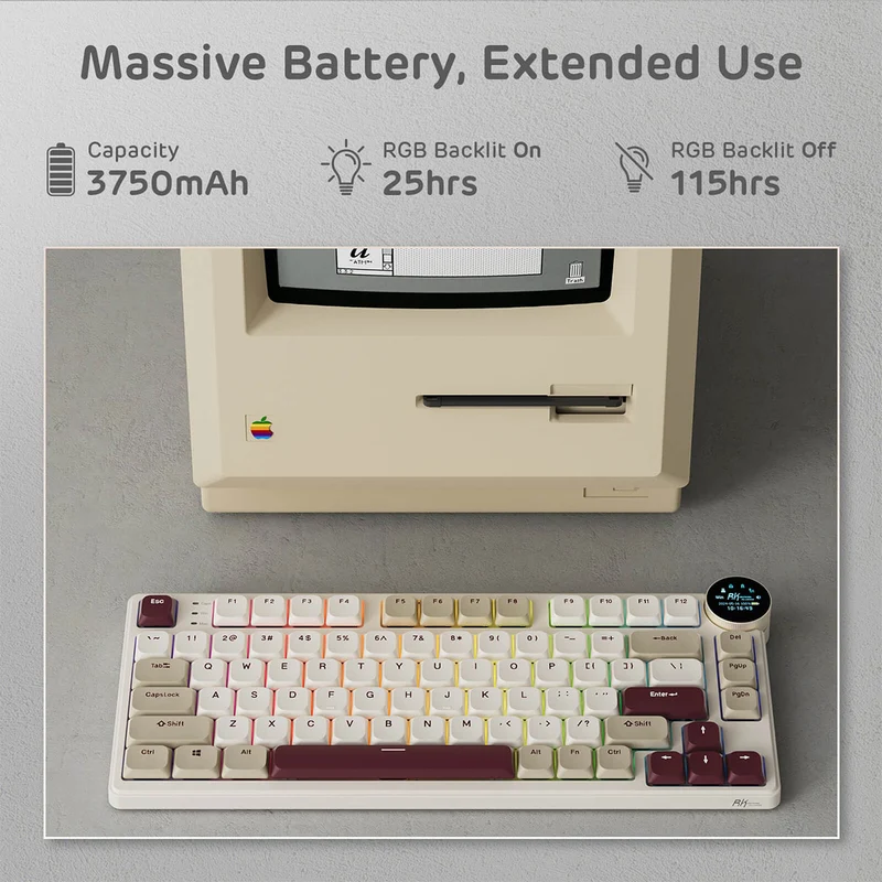 Royal Kludge RK N80 Tri-Mode RGB 80 Keys Hot Swappable Mechanical Keyboard Rosy Clouds (Red Switch, Brown Switch)