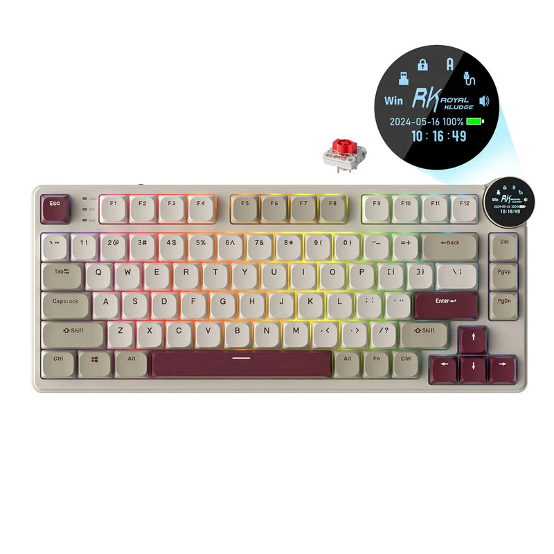 Royal Kludge RK N80 Tri-Mode RGB 80 Keys Hot Swappable Mechanical Keyboard Rosy Clouds (Red Switch, Brown Switch)