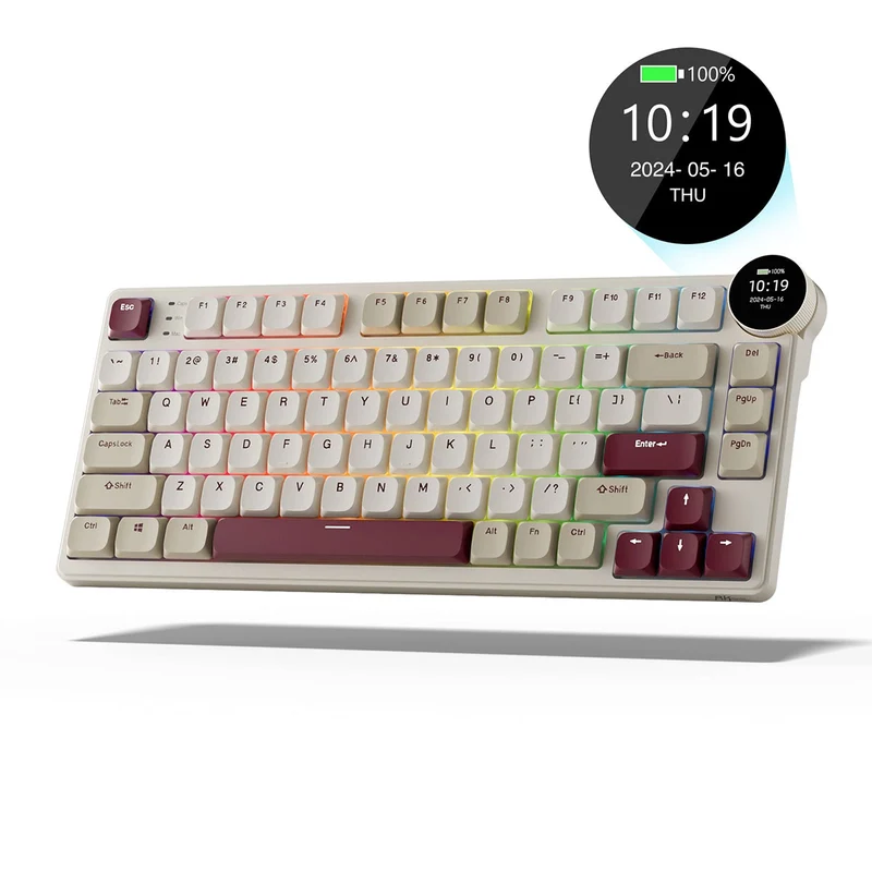 Royal Kludge RK N80 Tri-Mode RGB 80 Keys Hot Swappable Mechanical Keyboard Rosy Clouds (Red Switch, Brown Switch)