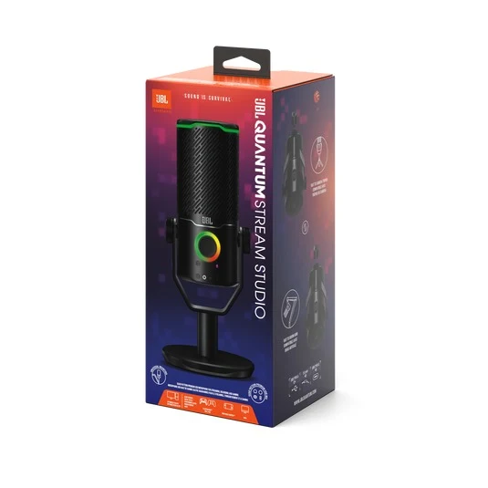 JBL Quantum Stream Studio Quad Pattern Premium USB Microphone for Streaming/ Recording/ Gaming (Black)