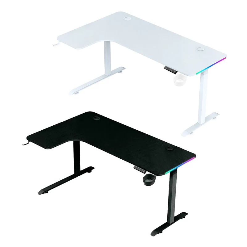 Dragonwar GT-015 L Shaped RGB Moving Height Table (Black, White)