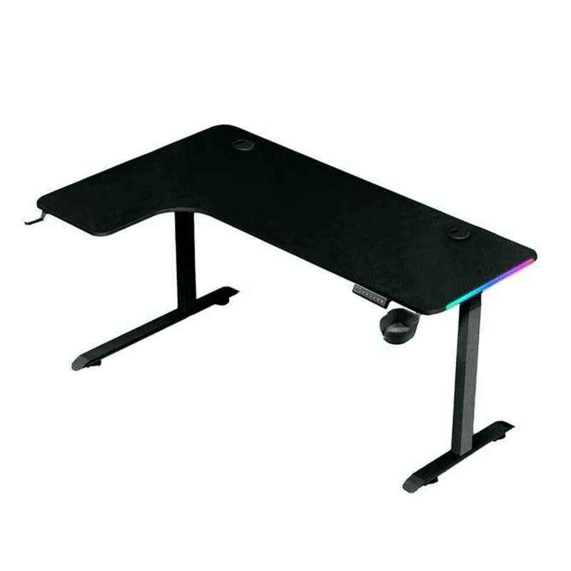 Dragonwar GT-015 L Shaped RGB Moving Height Table (Black, White)