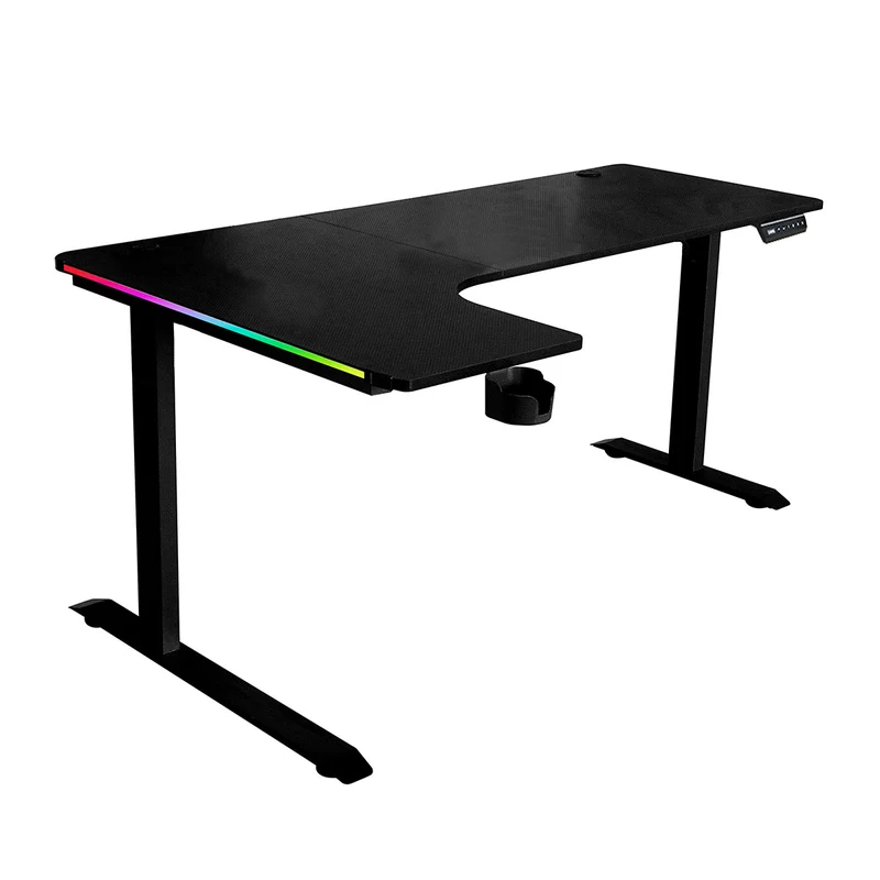 Dragonwar GT-015 L Shaped RGB Moving Height Table (Black, White)