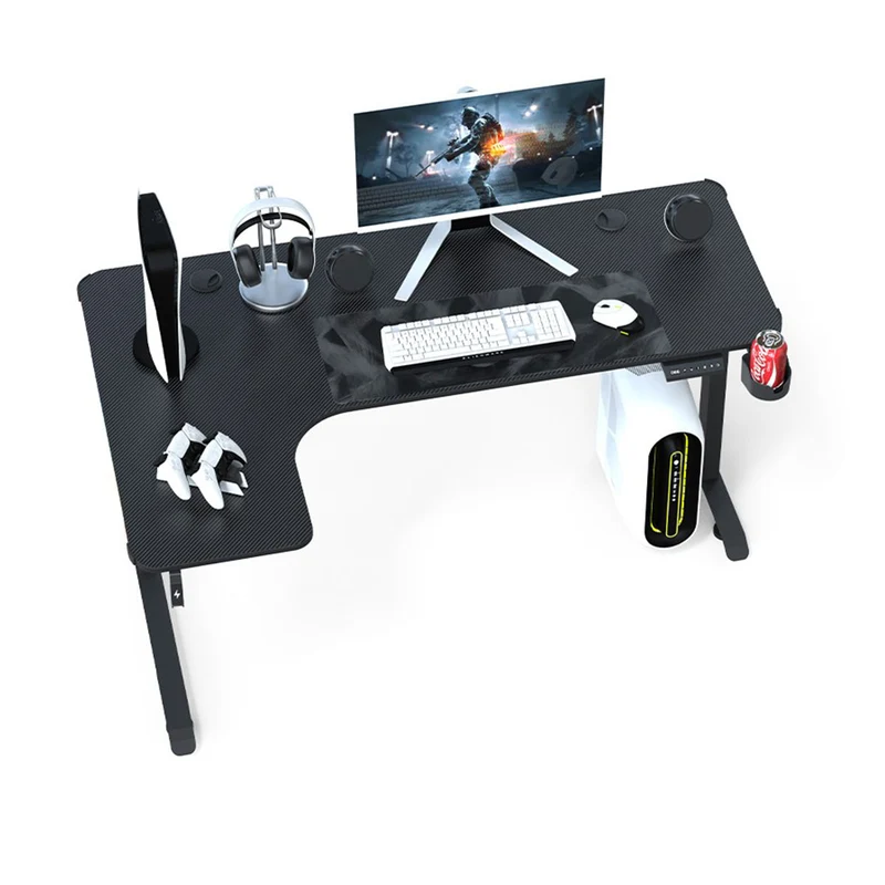 Dragonwar GT-015 L Shaped RGB Moving Height Table (Black, White)