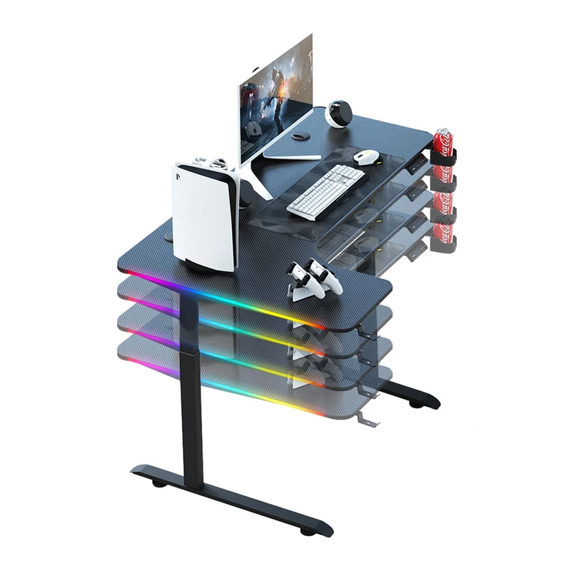 Dragonwar GT-015 L Shaped RGB Moving Height Table (Black, White)