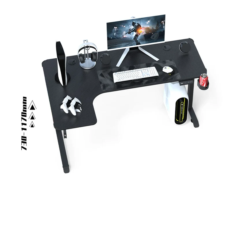 Dragonwar GT-015 L Shaped RGB Moving Height Table (Black, White)