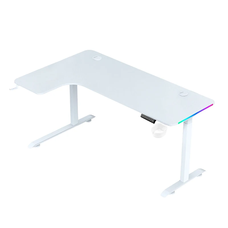 Dragonwar GT-015 L Shaped RGB Moving Height Table (Black, White)