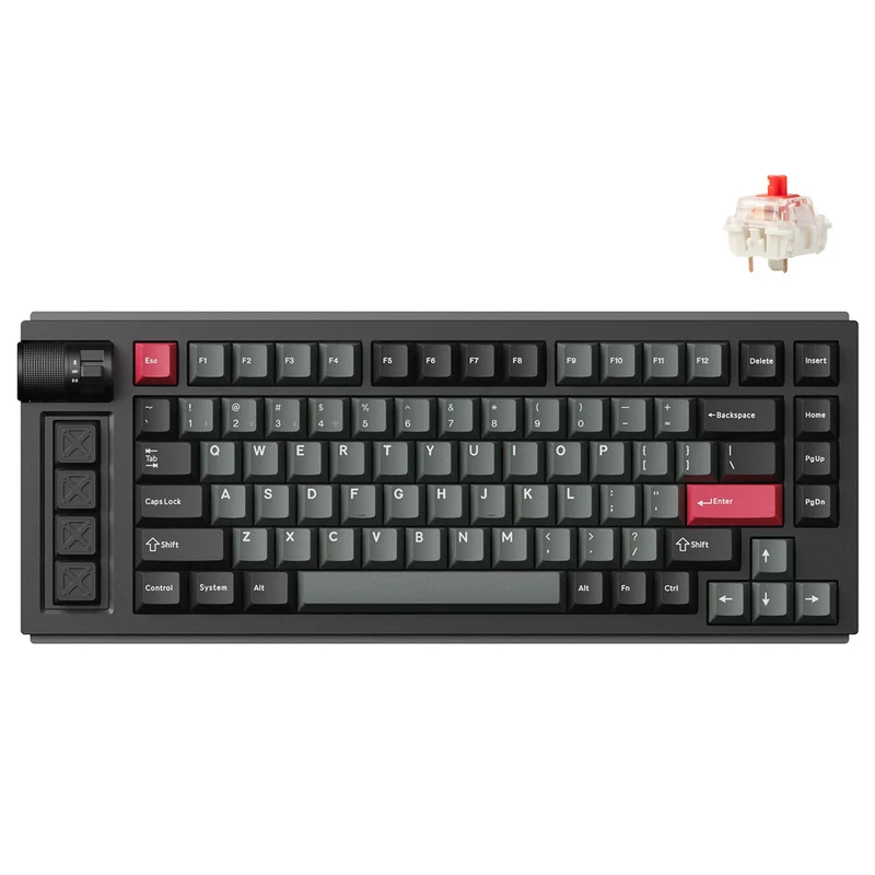 Keychron Lemokey L1 QMK/Via Fully Assembled With Knob RGB Backlit Hot-Swappable 75% Wireless Custom Gaming Keyboard - Carbon Black (Gateron Jupiter Red Switch) (L1-M1)