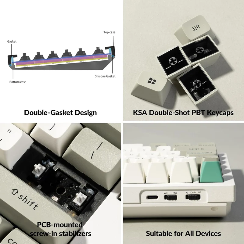 Keychron Q6 Max QMK/Via Fully Assembled With Knob RGB Backlit Hot-Swappable Full Size Wireless Custom Mechanical Keyboard - Shell White (Red Switch, Banana Switch)