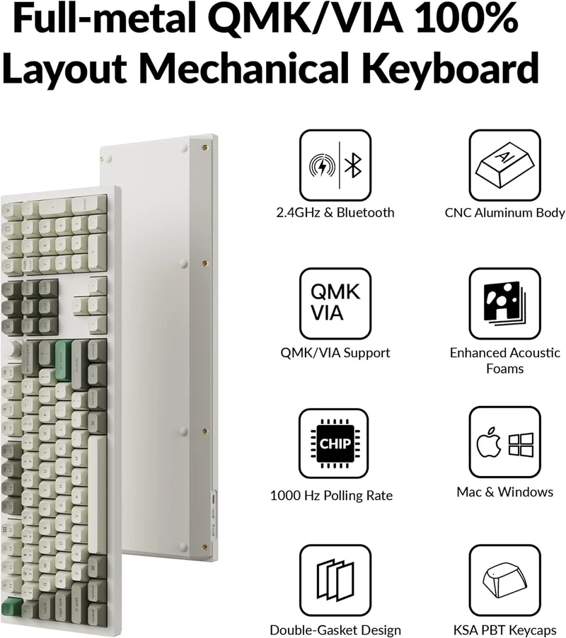 Keychron Q6 Max QMK/Via Fully Assembled With Knob RGB Backlit Hot-Swappable Full Size Wireless Custom Mechanical Keyboard - Shell White (Red Switch, Banana Switch)