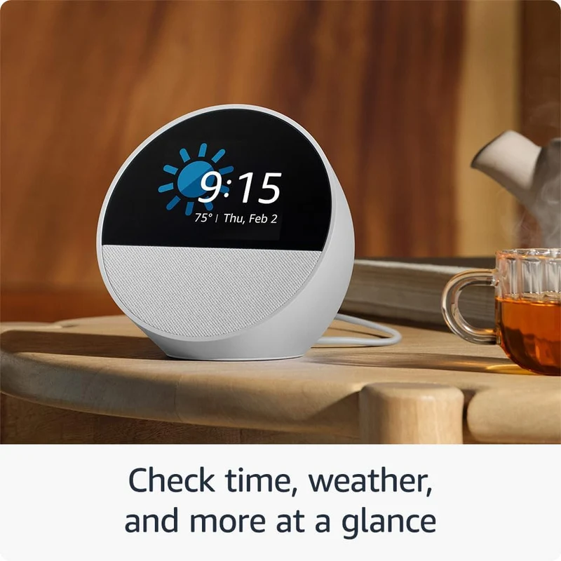 Amazon Echo Spot Smart Alarm Clock with Vibrant Sound and Alexa (Black, Ocean Blue, Glacier White)