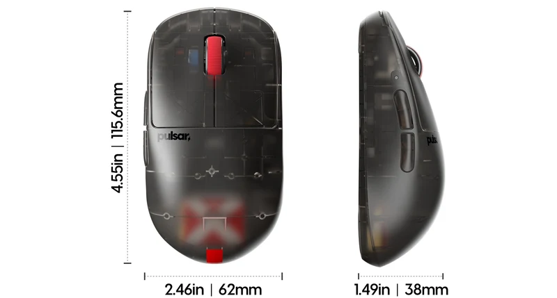 Pulsar X2H Mini Symmetrical Ultralight Wireless Gaming Mouse Clear Black Limited Ed. Size 1 (PX2H1CB)