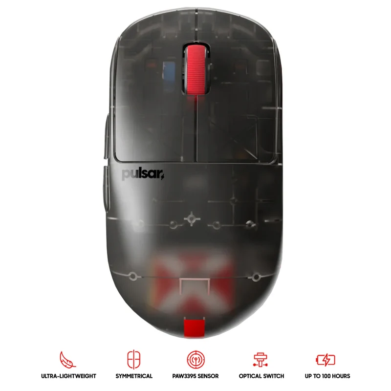 Pulsar X2H Medium Symmetrical Ultralight Wireless Gaming Mouse Clear Black Limited Ed. Size 2 (PX2H2CB)