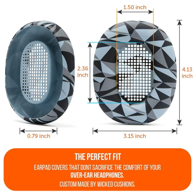 Wicked Cushions Sony WH-1000XM5 Earpad Sweat Covers - WC SweatZ (Black, Geo Grey, 90s Black, Silver)