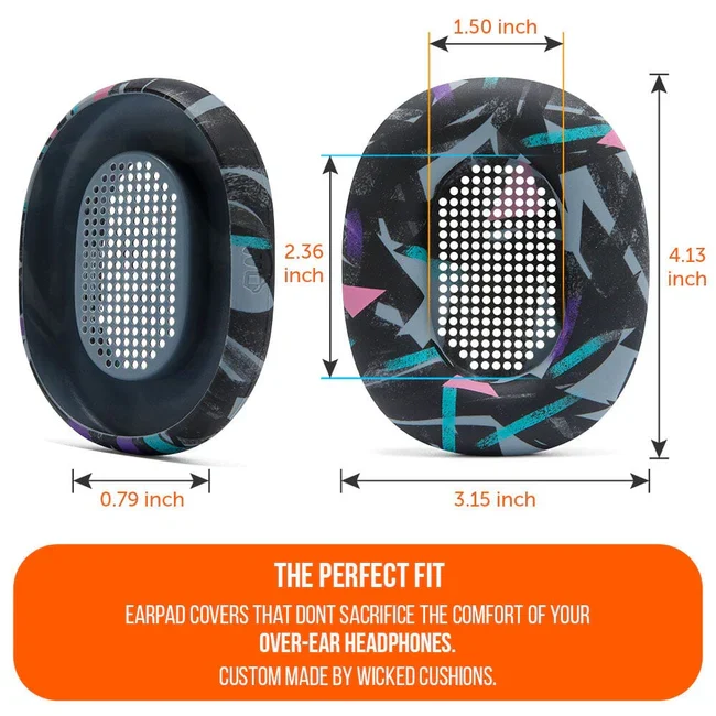 Wicked Cushions Sony WH-1000XM5 Earpad Sweat Covers - WC SweatZ (Black, Geo Grey, 90s Black, Silver)