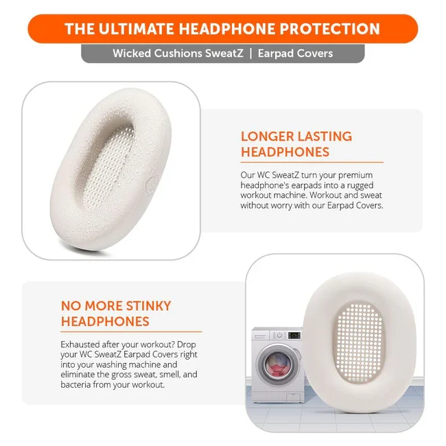 Wicked Cushions Sony WH-1000XM5 Earpad Sweat Covers - WC SweatZ (Black, Geo Grey, 90s Black, Silver)