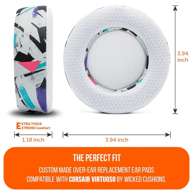 Wicked Cushions Corsair Virtuoso Earpads - WC FreeZe Cooling Gel (90s White, 90s Black, Black, Black Camo, Geo Grey)
