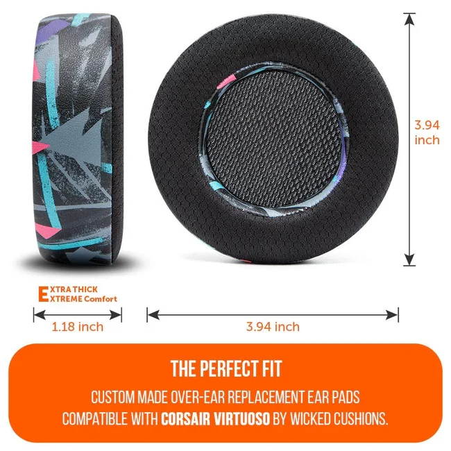 Wicked Cushions Corsair Virtuoso Earpads - WC FreeZe Cooling Gel (90s White, 90s Black, Black, Black Camo, Geo Grey)