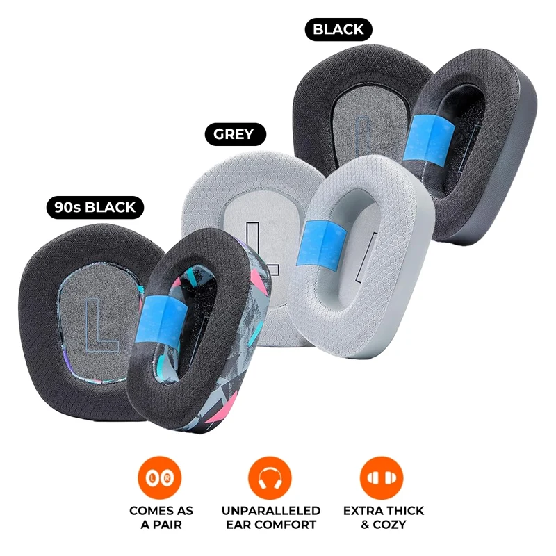 Wicked Cushions Logitech G733 Earpads - WC FreeZe Cooling Gel (Black, Grey, 90s Black)
