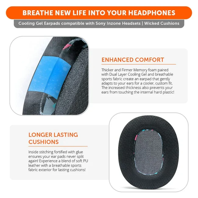Wicked Cushions Sony Earpads - WC FreeZe Cooling Gel (90s Black, 90s White)