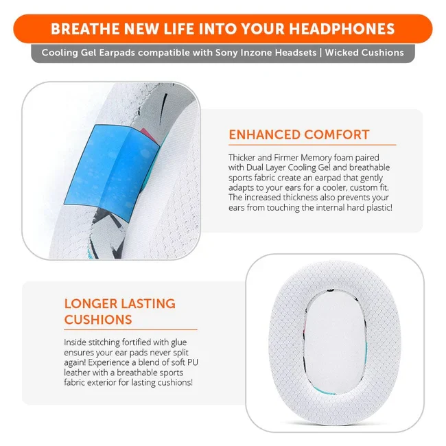 Wicked Cushions Sony Earpads - WC FreeZe Cooling Gel (90s Black, 90s White)