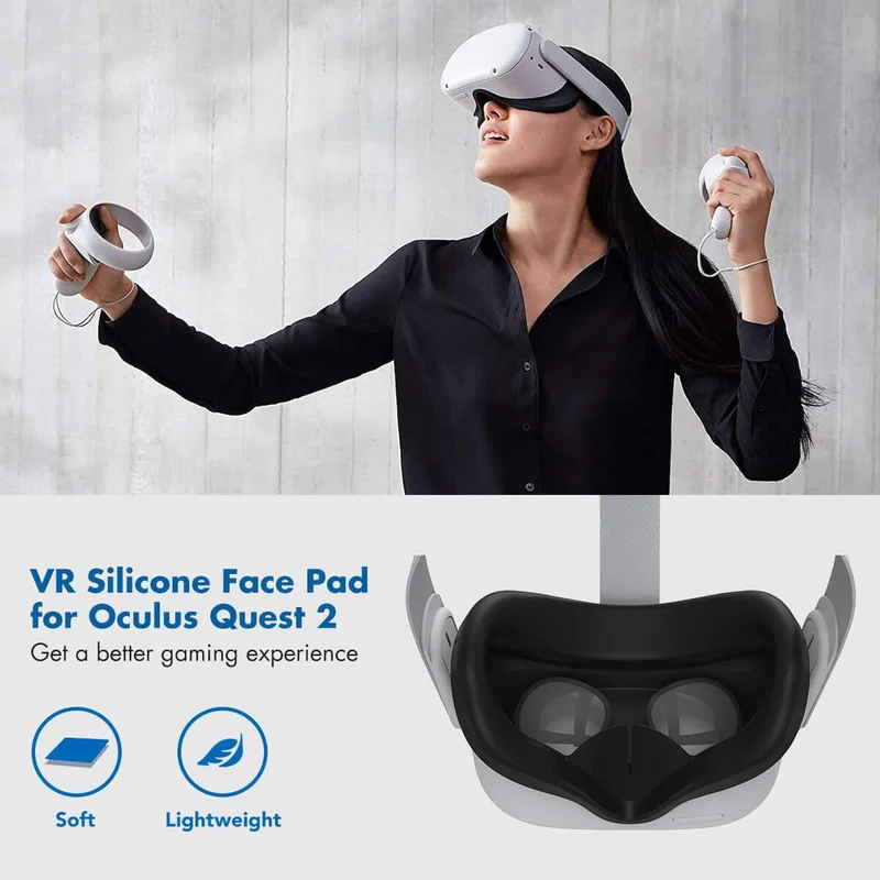 Kiwi Design Silicone Face Pad Cover With Lens Protector For Oculus Quest 2 (Black) (KW-Q7-2.2-BK-US)