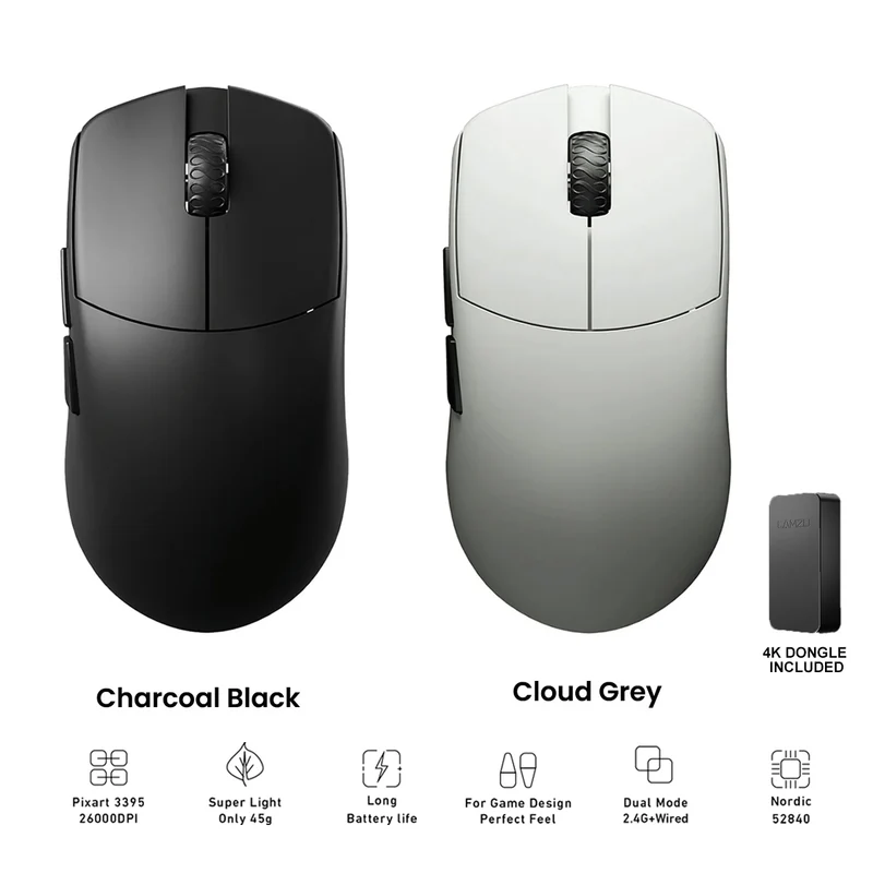 Lamzu Maya 4K Superlight Wireless Gaming Mouse (Charcoal Black, Cloud Grey)