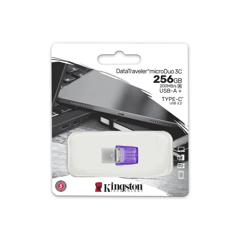 Kingston DataTraveler MicroDuo 3C USB 3.2 Gen 1 200MB/s Read Type-A + Type-C USB Flash Drive (64GB, 128GB, 256GB)
