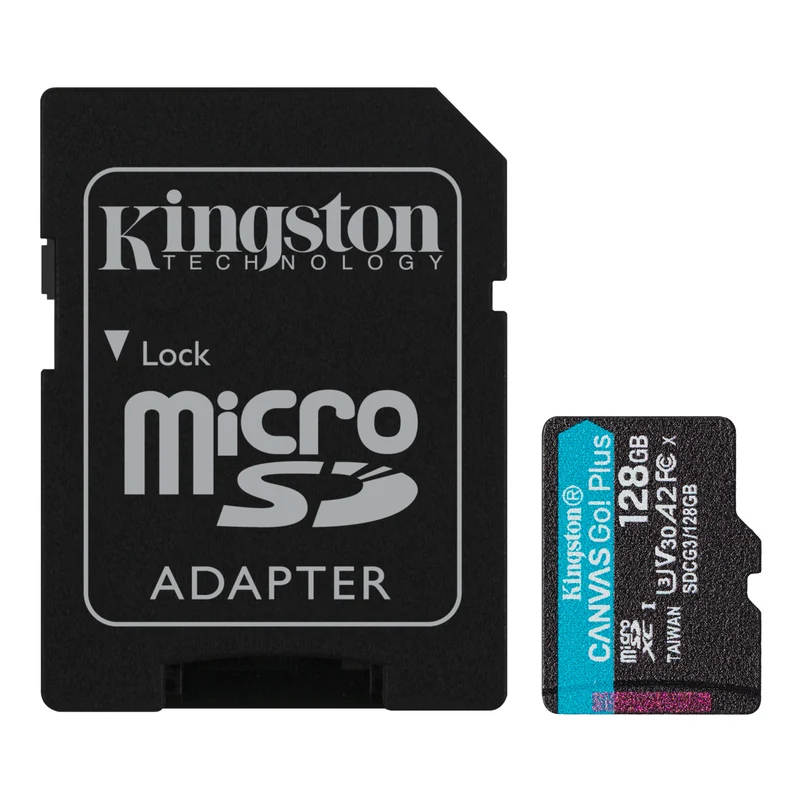 Kingston Canvas Go! Plus UHS-I U3 V30 A2 170MB/s Read MicroSD Memory Card with SD Adapter (64GB, 128GB, 256GB, 512GB)