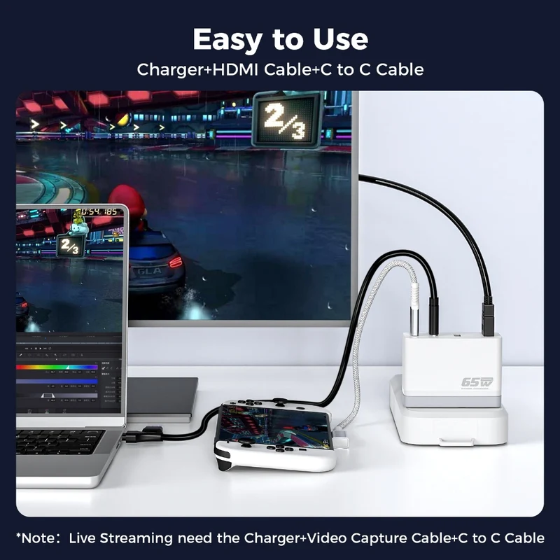 IINE 65W Charger Capture Card Video Adapter (White) (L948)