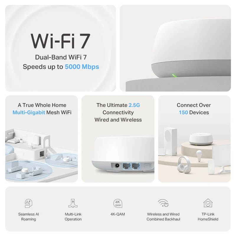 TP-Link Deco BE25 BE5000 Whole Home Mesh WiFi 7 System (3-Pack)