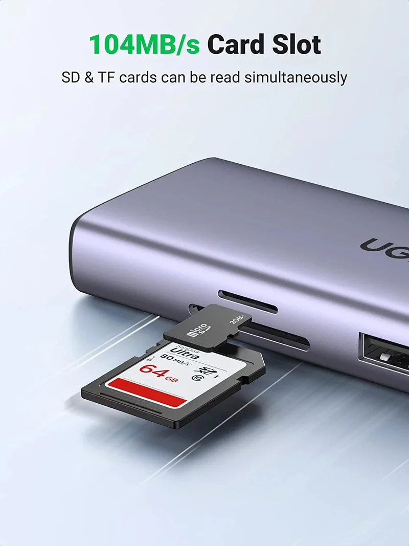 UGreen 9-in-1 Multifunction Adapter USB-C to 2xUSB 3.0 + USB 2.0 + 2xHDMI 4K/60Hz + SD + TF + RJ45 + PD (CM490/90119)