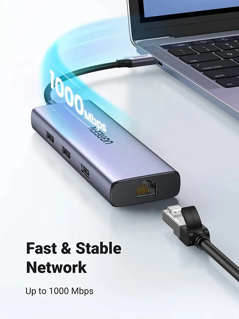 UGreen 9-in-1 Multifunction Adapter USB-C to 2xUSB 3.0 + USB 2.0 + 2xHDMI 4K/60Hz + SD + TF + RJ45 + PD (CM490/90119)
