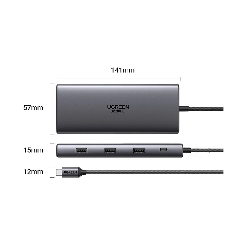 UGreen 10-in-1 Multifunction Adapter USB-C to 1xUSB 3.0 + 2xUSB 2.0 + USB-C 3.0 + 2xHDMI + RJ45 + SD + TF + PD (CM639/15534)