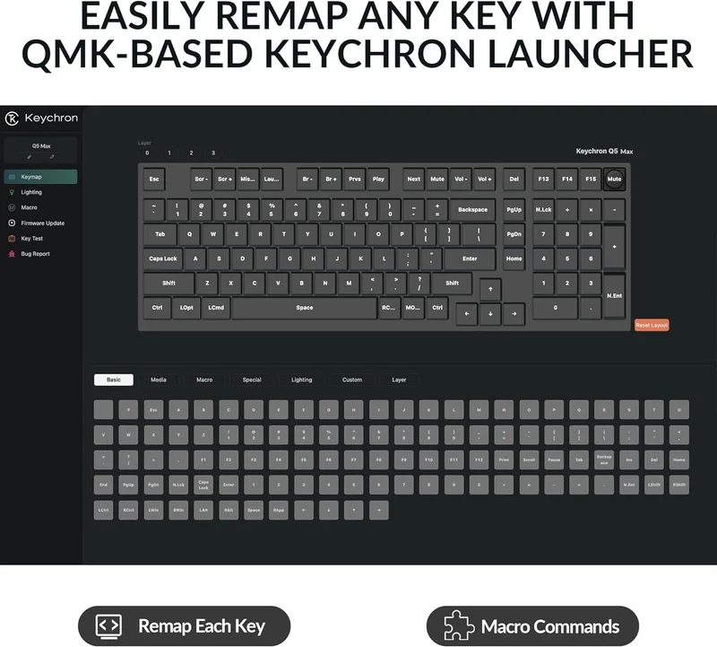 Keychron Q6 Max QMK/Via Fully Assembled With Knob RGB Backlit Hot-Swappable Full Size Wireless Custom Mechanical Keyboard - Carbon Black (Gateron Jupiter Red Switch) (Q6M-M1)
