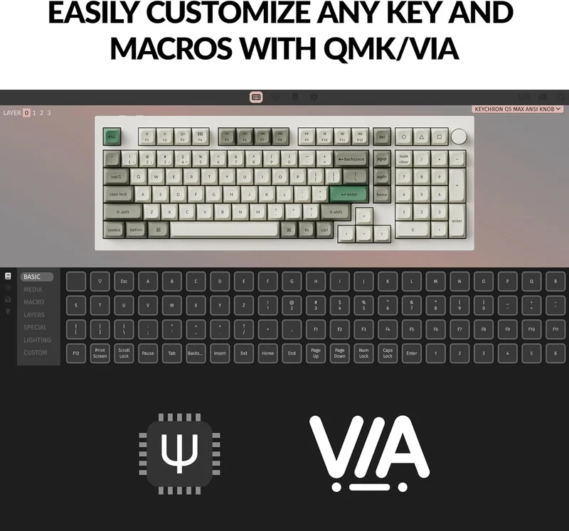 Keychron Q5 Max QMK/Via Fully Assembled With Knob RGB Backlit Hot-Swappable 96% Wireless Custom Mechanical Keyboard - Shell White (Red Switch, Banana Switch)