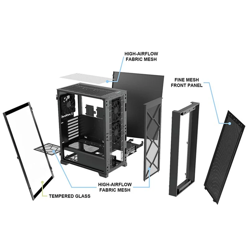 Montech Air 1000 Lite Mesh ATX Case (Black, White)