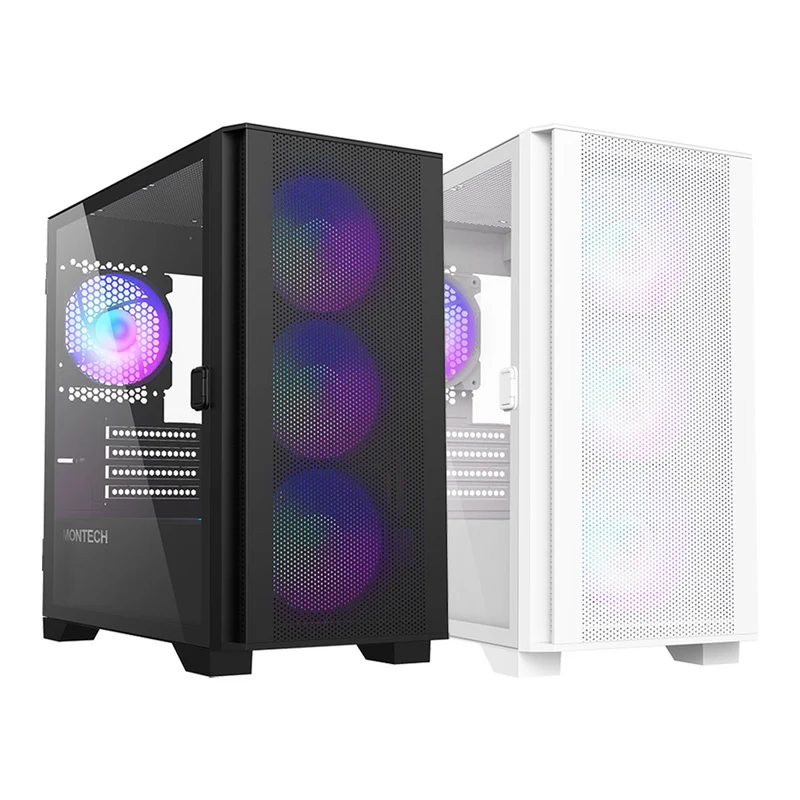 Montech Air 100 ARGB Mesh Micro-ATX Case (Black, White)