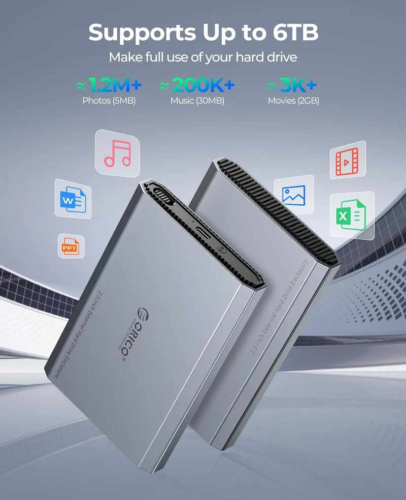 Orico 2.5" Aluminum Alloy Type-C Gen1 External Case External Hard Drive Enclosure (DD25-C3) (Grey)