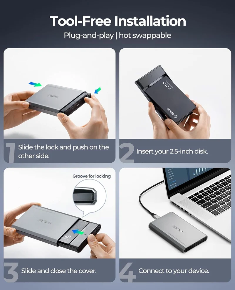 Orico 2.5" Aluminum Alloy Type-C Gen1 External Case External Hard Drive Enclosure (DD25-C3) (Grey)