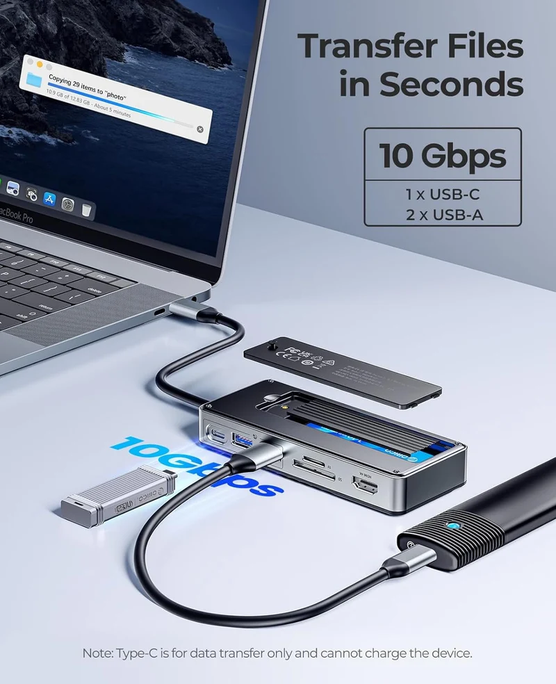 Orico M.2 NVMe/SATA with 8in1 Multi Docking Hub 10Gbps USB-C 3.2 Gen2 PD100W (OM28P-G2) (Black)