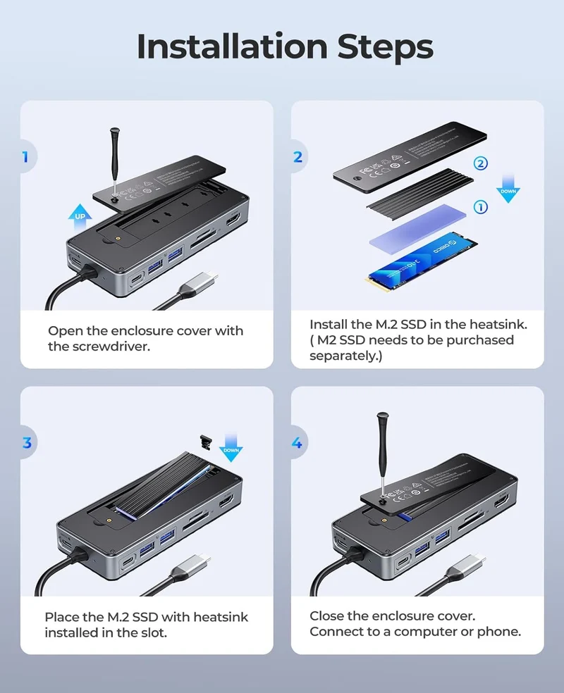 Orico M.2 NVMe/SATA with 8in1 Multi Docking Hub 10Gbps USB-C 3.2 Gen2 PD100W (OM28P-G2) (Black)