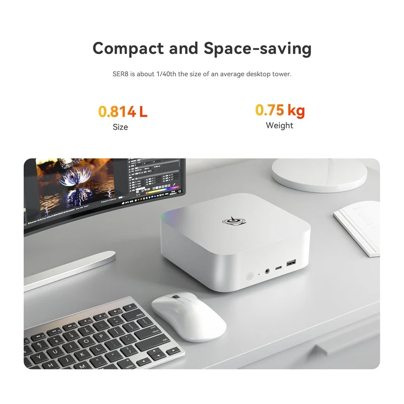 Beelink SER8 AMD Ryzen 7 8845HS Processor (32GB RAM+1TB SSD) (64GB RAM+2TB SSD) Windows 11 Pro Mini PC (Frost Silver, Space Grey)